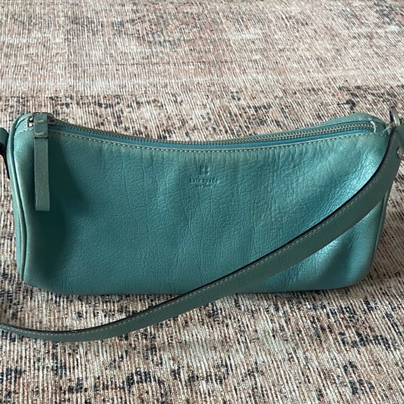 🛑SOLD Kate Spade Vintage 90s Y2K Aqua Leather Barrel Shoulder Bag - Picture 4 of 12